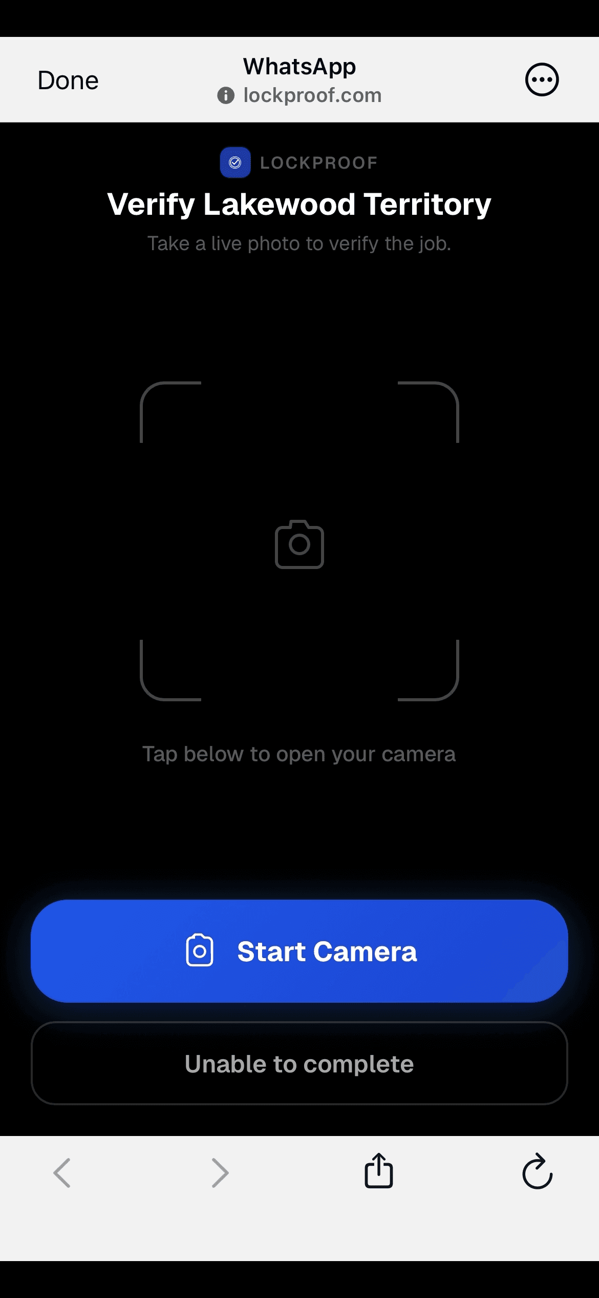 A worker’s phone with the link opening straight to the live camera